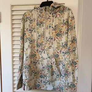 AMPERSAND AVE Floral Hoodie in Cream, Green & Pink Half Zip